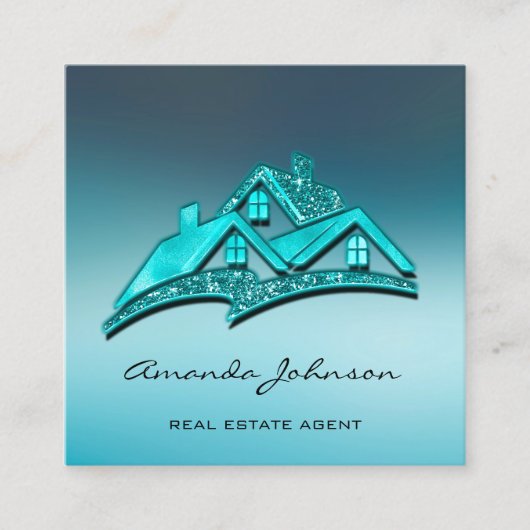 Eigen Logo voor Estate Agent Home Blue Glam Vierkante Visitekaartje (Voorkant)