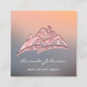 Eigen Logo voor Estate Agent Home Grey Roos Vierkante Visitekaartje (Voorkant)