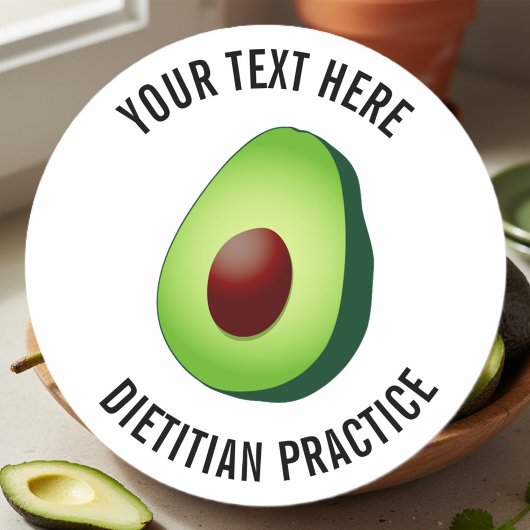 Eigen logo voor groene avocado dietitist ronde sticker