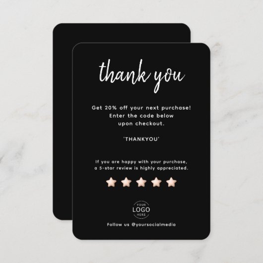 Eigen Logo Zwart Wit Small Business bedankkaart (Voorkant / Achterkant)