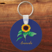 Eigen marinesonnebloem - blauwe gouden Waterverf - Sleutelhanger (Voorkant)