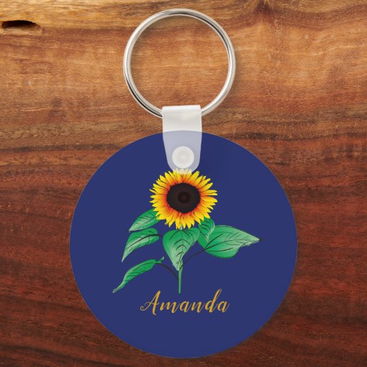 Eigen marinesonnebloem - blauwe gouden Waterverf - Sleutelhanger (Voorkant)