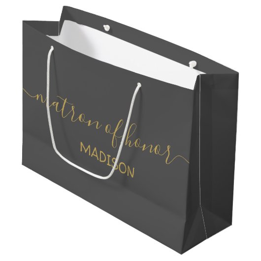 Eigen matron van naam Girly Gold Script Grey Groot Cadeauzakje (Voorkant Gekanteld)