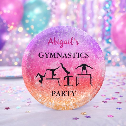 Eigen meisjes Gymnastiek Birthday Rainbow Sparkle Papieren Bordje