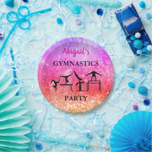 Eigen meisjes Gymnastiek Birthday Rainbow Sparkle Papieren Bordje (Feest)