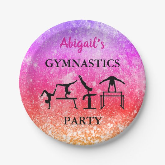 Eigen meisjes Gymnastiek Birthday Rainbow Sparkle Papieren Bordje (Voorkant)