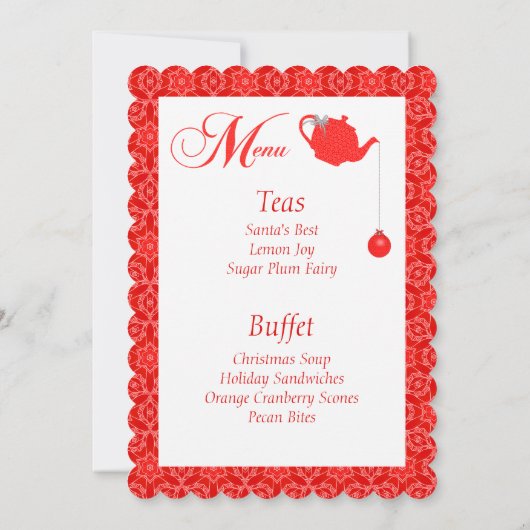Eigen menu Rode kant kerstthee Kaart (Achterkant)