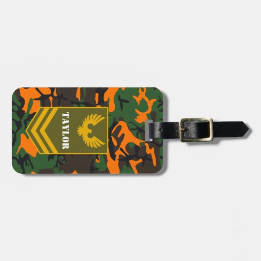 Eigen militaire camouflage voor KLOR en monogram v Bagagelabel (Voorkant horizontaal)