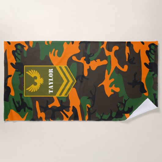 Eigen militaire camouflage voor KLOR en monogram v Strandlaken (Voorkant)