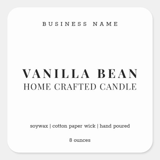 Eigen minimalistische homemade-kaarsenlabel vierkante sticker (Voorkant)