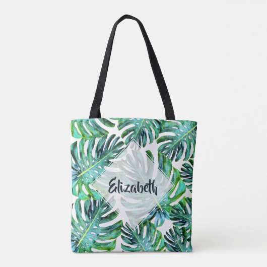 Eigen moeder van Bride Tropical Leaf Greenery Tote Bag (Achterkant)