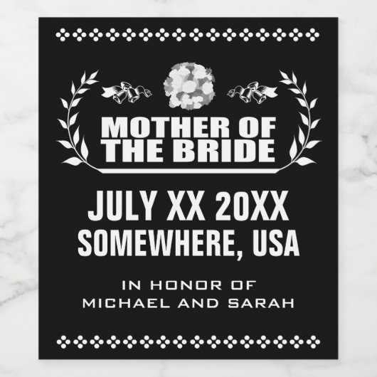 Eigen moeder van de bride wijn etiket (Enkel label)