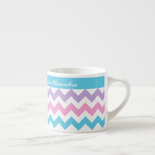 Eigen Mok Espresso, Turquoise, Roze, Chevrons (Rechts)
