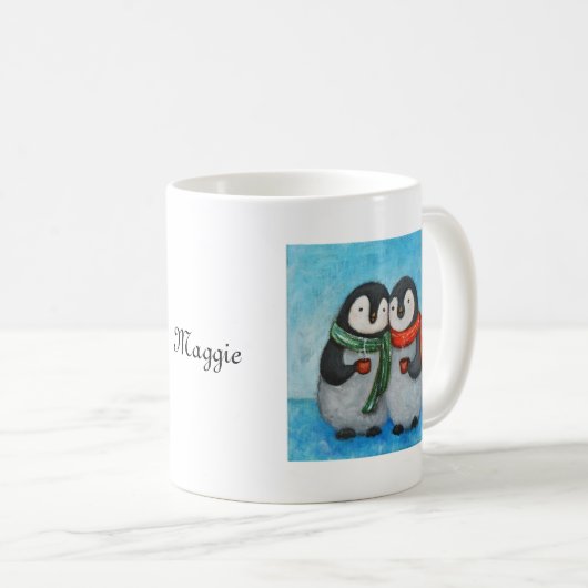 Eigen Mok schattig Penguin Couple gepersonaliseerd (Voorkant rechts)