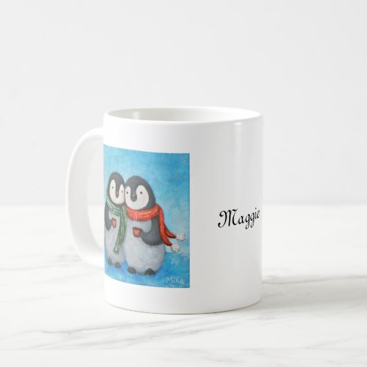 Eigen Mok schattig Penguin Couple gepersonaliseerd (Voorkant links)