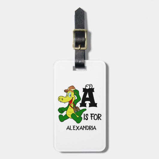 Eigen monogram A is bestemd voor Alligator grappig Bagagelabel (Voorkant verticaal)