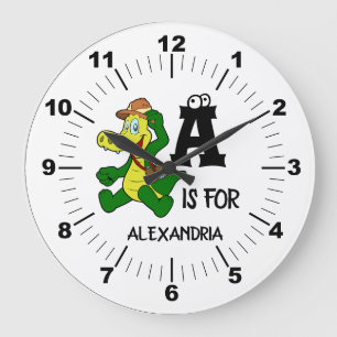 Eigen monogram A is bestemd voor Alligator grappig Grote Klok