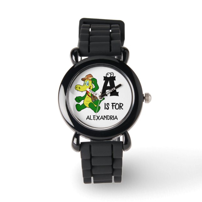 Eigen monogram A is bestemd voor Alligator grappig Horloge (Voorkant)
