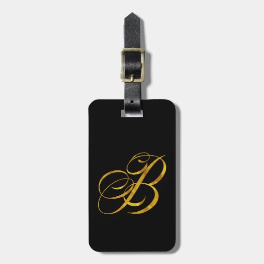 Eigen monogram B Faux Gold Foil Monogrammen Initia Bagagelabel (Voorkant verticaal)