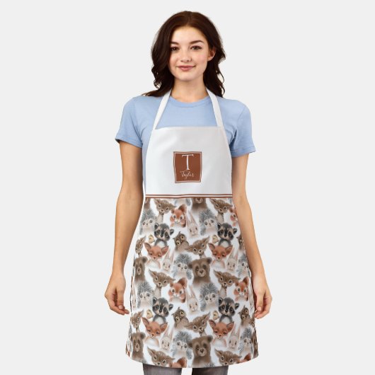 Eigen monogram, bos dierentuin schort (Gedragen)