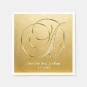 Eigen monogram D Gold Foil Wedding Napkins Servet (Voorkant)