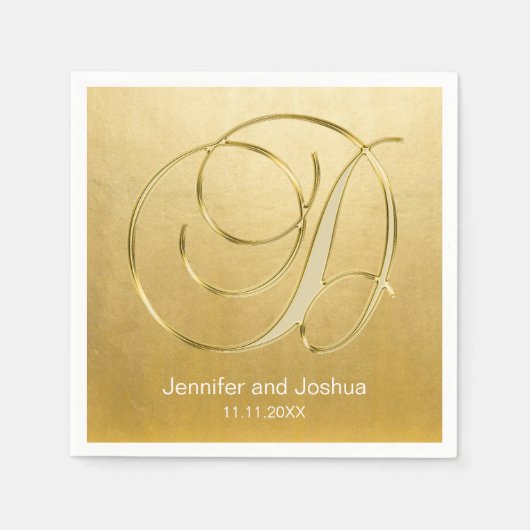Eigen monogram D Gold Foil Wedding Napkins Servet (Voorkant)