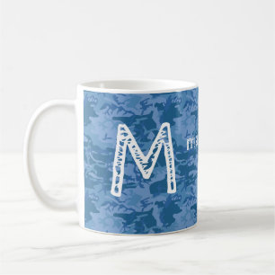 Eigen monogram en naam Blauwe Camouflage-mokken Koffiemok