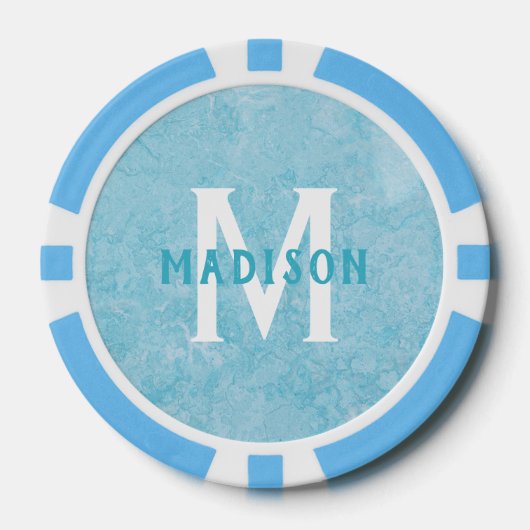 Eigen monogram en naam Faux Turquoise Marble Poker Chips (Voorkant)