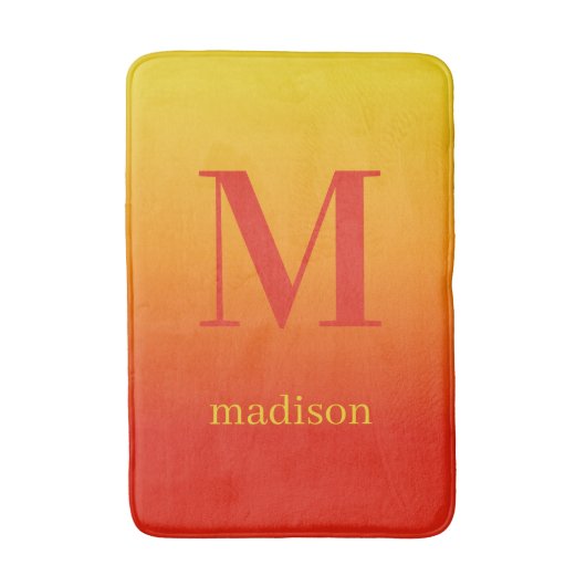 Eigen monogram en naam Geel tot Rode Gradiënt Badmat (Voorkant Verticaal)