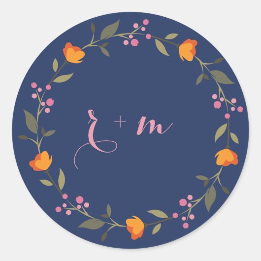 Eigen monogram - floraaldradenweddenschap ronde sticker (Voorkant)