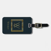 Eigen monogram Golden op donkerblauw Bagagelabel (Voorkant horizontaal)