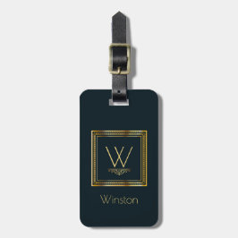 Eigen monogram Golden op donkerblauw Bagagelabel