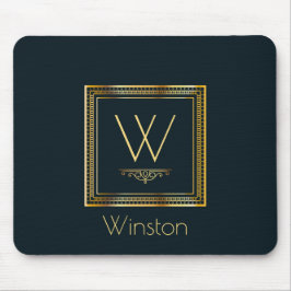 Eigen monogram Golden op donkerblauw Muismat
