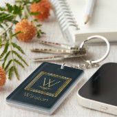 Eigen monogram Golden op donkerblauw Sleutelhanger (Voorkant Rechts)