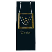 Eigen monogram Golden op donkerblauw Wijn Cadeautas (Achterkant)