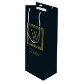 Eigen monogram Golden op donkerblauw Wijn Cadeautas (Voorkant Gekanteld)