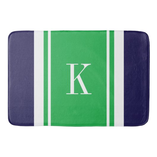 Eigen monogram Navy Kelly Green Stripes Pattern Badmat (Voorkant)
