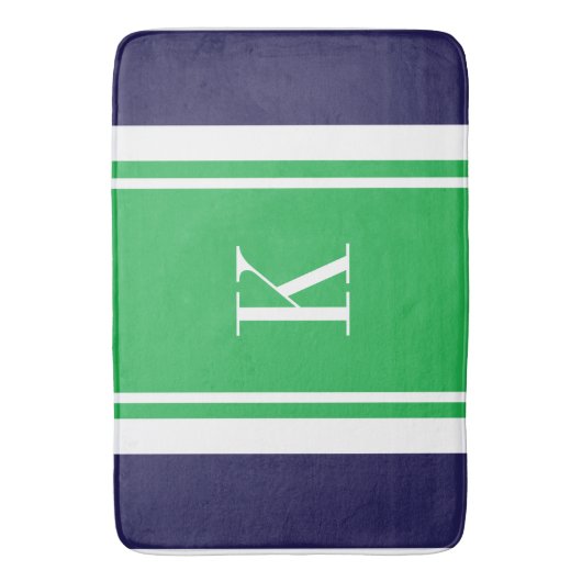 Eigen monogram Navy Kelly Green Stripes Pattern Badmat (Voorkant Verticaal)