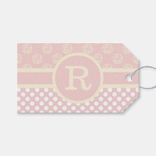 Eigen monogram pooldot en Rozen Cadeaulabel (Voorkant (Horizontaal))