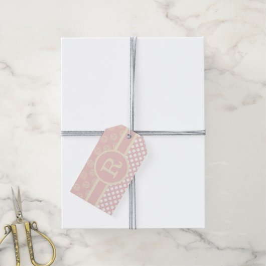 Eigen monogram pooldot en Rozen Cadeaulabel (Met Touw)