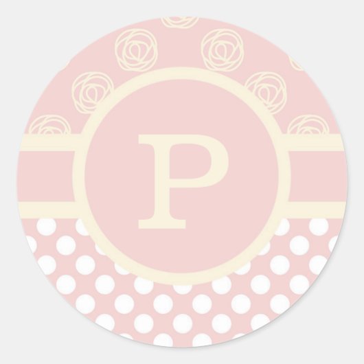 Eigen monogram pooldot en Rozen Ronde Sticker (Voorkant)