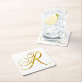 Eigen monogram R Faux Gold Foil Monogrammen Initia Kartonnen Onderzetters (Insitu)