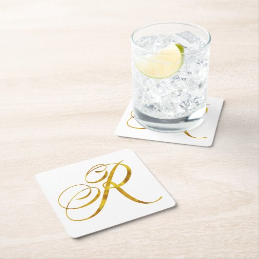 Eigen monogram R Faux Gold Foil Monogrammen Initia Kartonnen Onderzetters (Insitu)