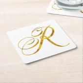 Eigen monogram R Faux Gold Foil Monogrammen Initia Kartonnen Onderzetters (Schuin)