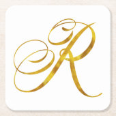 Eigen monogram R Faux Gold Foil Monogrammen Initia Kartonnen Onderzetters (Voorkant)
