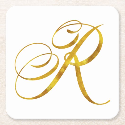 Eigen monogram R Faux Gold Foil Monogrammen Initia Kartonnen Onderzetters (Voorkant)