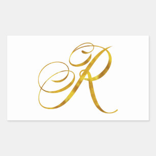 Eigen monogram R Faux Gold Foil Monogrammen Initia Rechthoekige Sticker