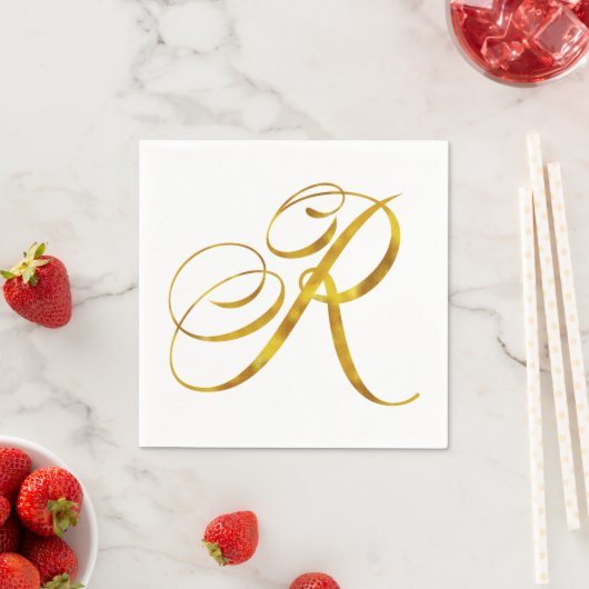 Eigen monogram R Faux Gold Foil Monogrammen Initia Servet (Insitu)