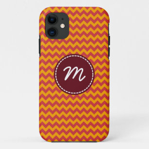 Eigen monogram rood en geel Chevron Pattern Case-Mate iPhone Case