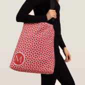 Eigen monogram rood en wit kooipatroon crossbody tas (Dichtbij)